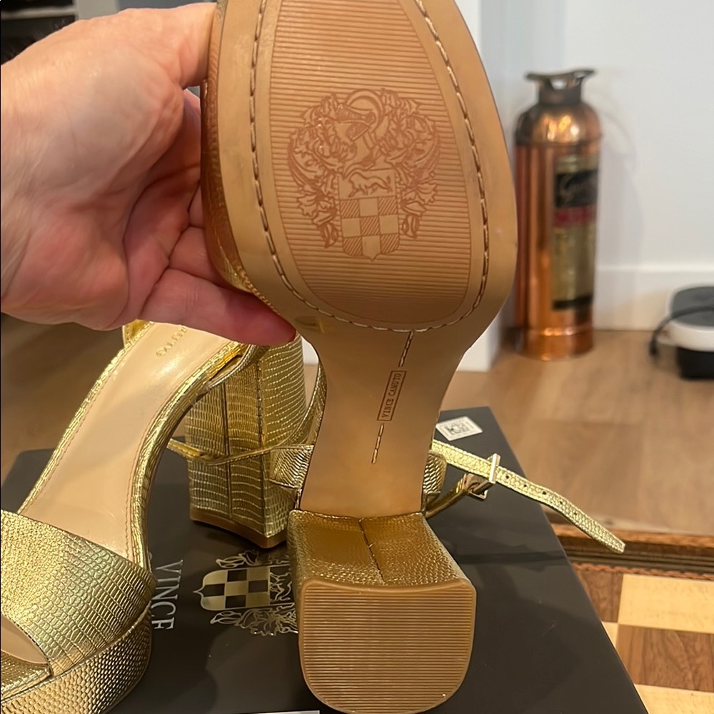 Vince Camuto Gold Metallic Heels with Ankle Strap - Picture 5 of 14